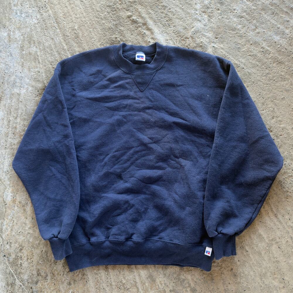 Vintage 00s Russell Athletic Blue Sweatshirt Crewneck Large Boxy Blank Essential